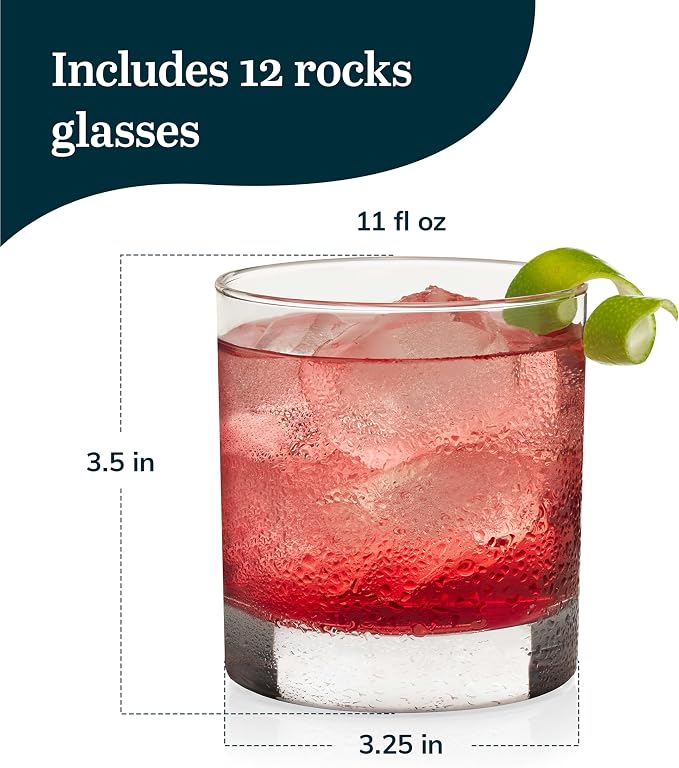 Libbey 917CD Heavy Base Rocks Glasses Set of 12, Old Fashioned Whiskey Cups