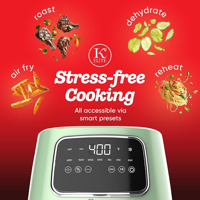 Kitchen Elite Cpuntertop Digital Air Fryer with LED Screen, Green, 5.5 Qt