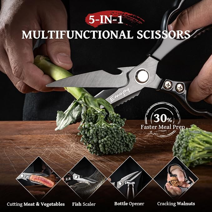 Kitchen Shears for Food, Titanium Kitchen Scissors All Purpose, Japanese 5Cr15MoV Steel Heavy Duty Blades for Meat, Herbs & Poultry, Dishwasher Safe