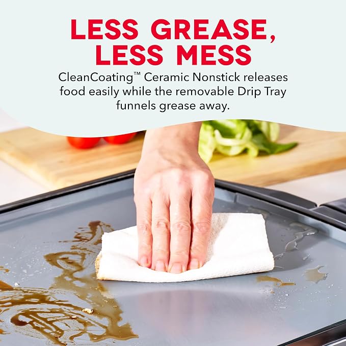 Dash Smash XL Electric Griddle,15x19 Inch Indoor Flat Top Grill with Drip Tray, Ceramic Nonstick Griddle for Smash Burgers, Pancakes & Breakfast, Quick Sear, Black