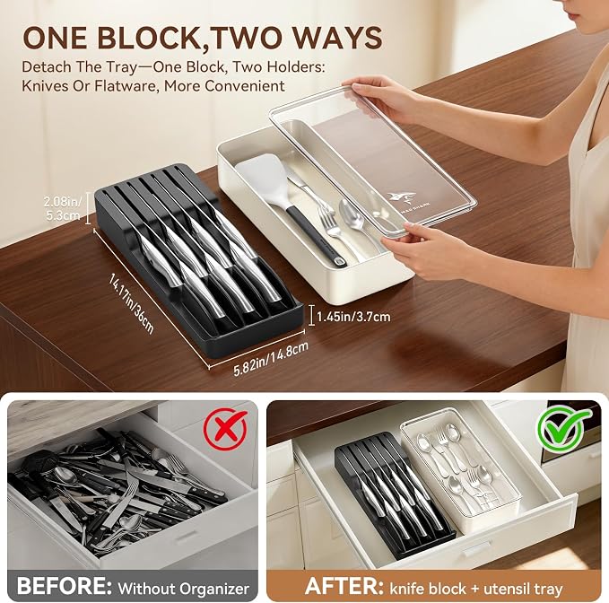 MAD SHARK Knife Set, Kitchen Knife Block Sets 8Pcs | High Carbon Stainless Steel, Ultra Sharp Kitchen Knives Sets, Non-Slip Ergonomic Handle,Includes Drawer Organizer, Gift Box