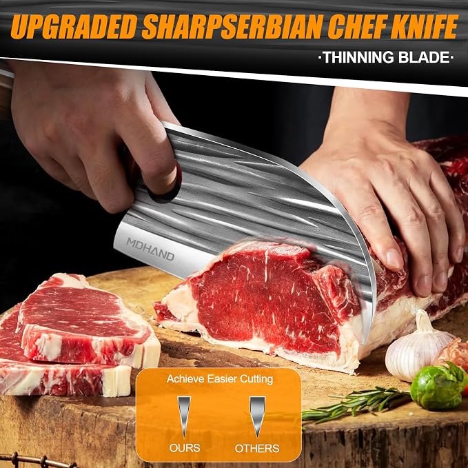 Butcher Knife Set, Hand Forged Kitchen Chef Knife Set with Roll Bag | High Carbon Steel 14PCS Meat Cleaver Knife, Bone Chopper Knives, Fillet Knives for Kitchen, Camping Outdoor BBQ, Gift for Men