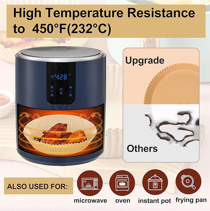 Ninja Power XL Gourmia Air Fryer Disposable Paper Liners - 200pcs, 9 Inch Round Parchment Liners for 4/5/6 qt Air Fryers, Baking Paper for Oven & Microwave