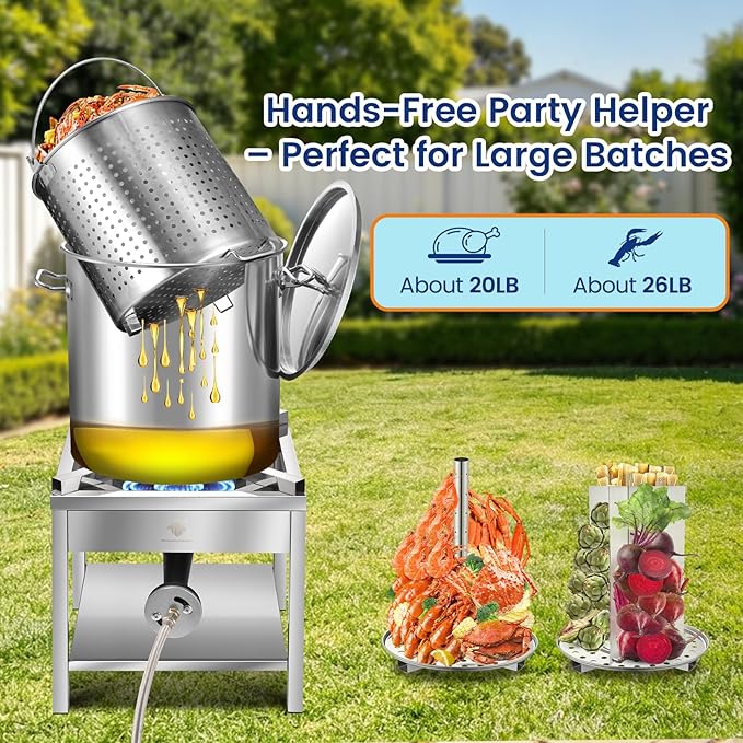 ARC 52QT Stainless Steel Stockpot for Crab Seafood Boiler w/Basket, 13Gal | Outdoor Cooking Pot w/Steamer Rack-Divider-Lift Hook-Tube For Crawfish Lobster Shrimp Boiling-Turkey Fryer and Tamales Steam