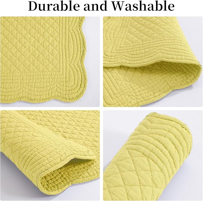 HOMBYS Quilted Placemats Set of 6 Washable-13x18 inches Rectangular Placemats for Kitchen Table-100% Cotton Fabric Rectangular Table Mats, (Yellow)