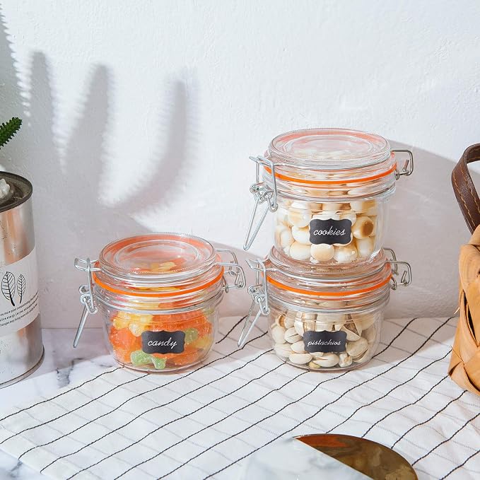 Small Glass Jars With Airtight Lids, Glass Spice Jar 5 oz,Maosn Jars With Leak Proof Rubber Gasket 150ml,Glass Storage Containers With Hinged Lid,Kitchen Canisters 12 Pack