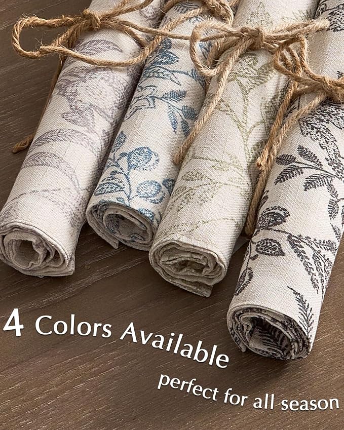 jinchan Linen Floral Placemats Set of 4 Farmhouse 13x19 Inch Green | Fabric Placemats, Cottage Style, Vintage Botanical Pattern, Machine Washable, Easy to Store, Reusable