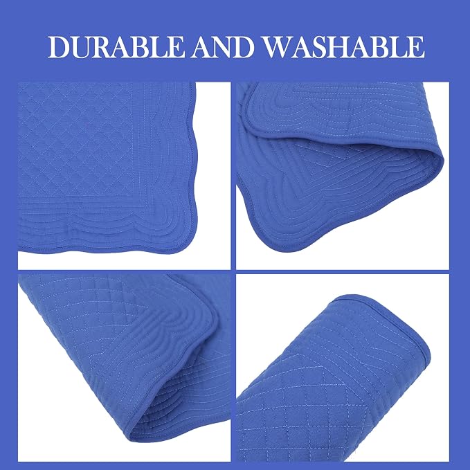 Quilted Placemats Set of 4 18"X13" Cotton Placemats Washable Cloth Table Mats for Kitchen Table (Dark Blue)