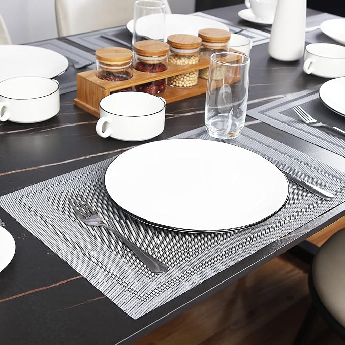 Gray Vinyl Placemats Set of 8,Washable Dining PVC Table Mats | Heat resistant, stain resistant non slip vinyl place mats, washable gray table placemats for dining table