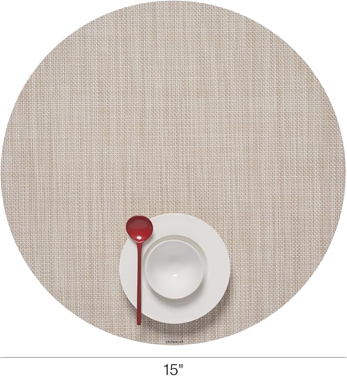 Chilewich Mini Basketweave Placemats, Round Woven Placemats Set of 4 | Reusable, Stain-Resistant, Indoor/Outdoor Tabletop Protection, Parchment, 15" Round