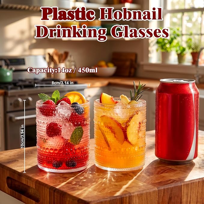 18PCS Hobnail Plastic Drinking Glasses 14 oz Beaded Cups for Party | Vintage Glasses Mixed Drinkware Sets, Clear and Sturdy, Disposable yet Stylish, Perfect for Beer, Whiskey, Juice, Cocktails