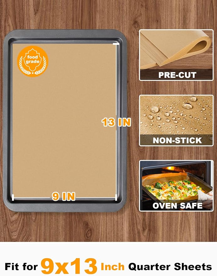 SMARTAKE 200 Pcs Parchment Paper Baking Sheets, 9x13 Inches, Non-Stick | Unbleached Pre-Cut Greaseproof Baking Parchment, Oven Safe up to 450°F, for Grilling Frying Steaming Bread Cup Cake Cookies