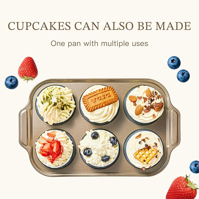 2-Pack Foldable Nonstick Silicone Baking Pans, 6 Cups for Baking Muffins, Egg Bite, Brownies. Easy to pop and clean. Dishwasher Safe BPA Free.