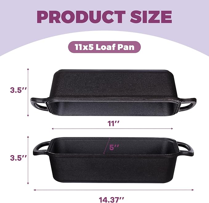 11x5 Inch Cast Iron Loaf Pan with Lid, Sourdough Pan | Large Dutch Oven Bread Loaf Pan for Sourdough, Homemade Bread Baking, Even Heat Distribution, 5.8Qt