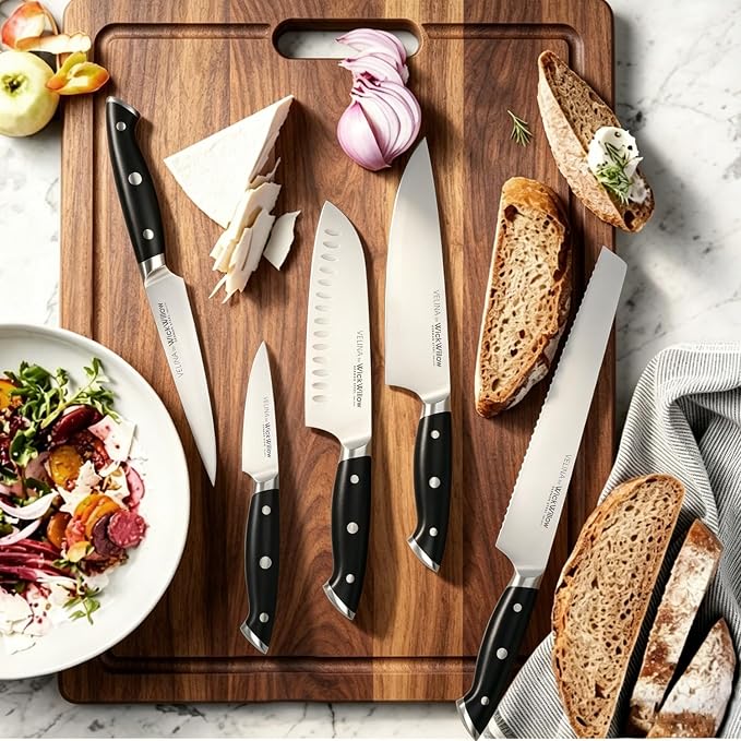 WICKWILLOW 10” Bread Knife – Razor Sharp German High-Carbon Stainless Steel | Cleanly slices homemade bread, sourdough and pastries with long-lasting serrated performance. Gift-Ready.