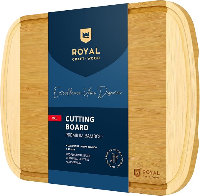 ROYAL CRAFT WOOD Bamboo Cutting Board with Juice Groove - Kitchen Chopping Board for Meat Cheese and Vegetables, Heavy Duty Serving Tray