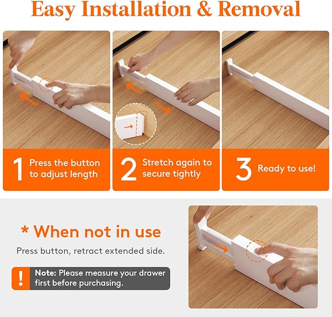 Lifewit 2.36" Upgrade Kitchen Drawer Dividers, Adjustable Drawer Organizer | 11"-17" Expandable White Drawer Separator for Clothes/Utensils, Dresser/Cabinet/Closet/Nursery Organization & Storage, 8 Pack