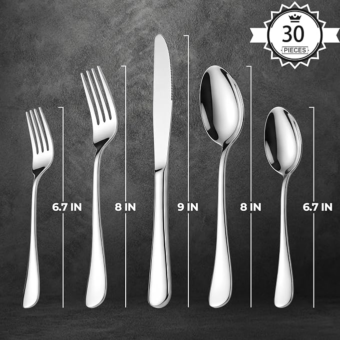 LIANYU 30 Piece Flatware Silverware Set for 6, Stainless Steel Cutlery Set | Flatware Set Eating Utensils for Home Restaurant Party, Mirror Finished, Dishwasher Safe