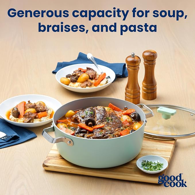 GoodCook Ceramic Dutch Oven with Lid, Induction Compatible, Nonstick and Oven Safe, 5-Quart, Sage Green