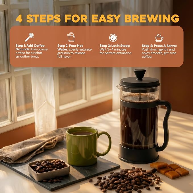 Utopia Kitchen Borosilicate Glass French Press Coffee Maker 34 Oz, Black | Heat-Resistant Cafetiere & Tea Maker, Thickened Glass Coffee Press for Travel and Camping