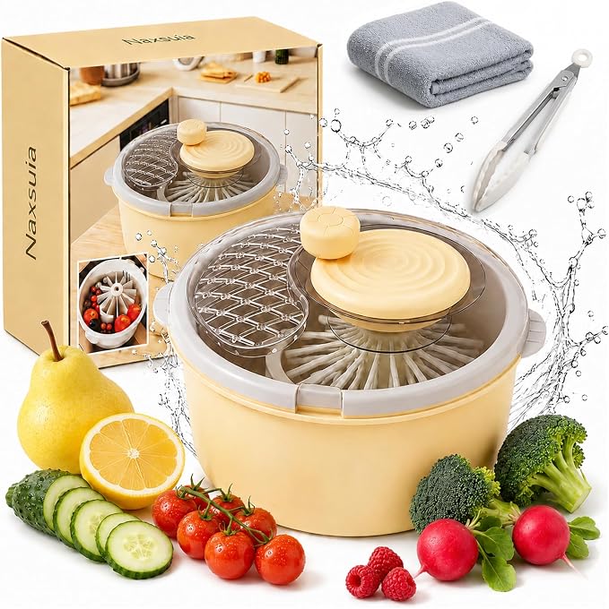 Electric Fruit Washer Spinner Bowl, Automatic Produce Cleaner Spinner | 360° Rotating Inner Basket Separates Water Quickly, Fruit and Vegetable Washer for Berries & Salad Greens Kitchen Preparation