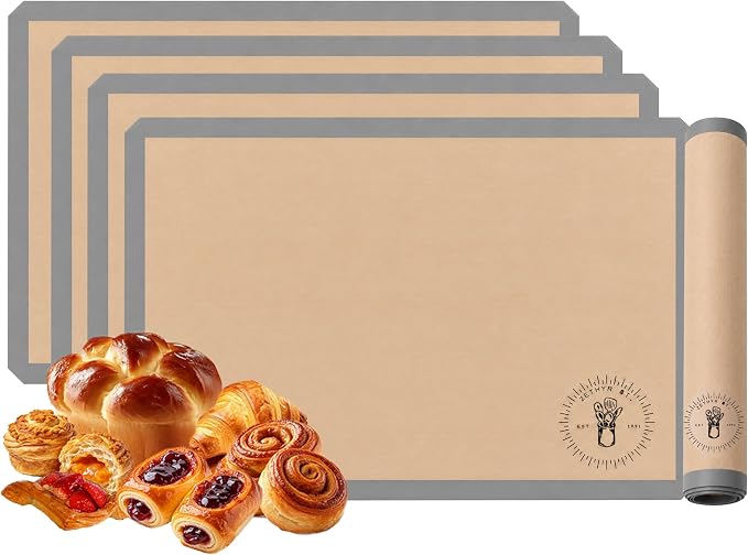Silicone Baking Mats - 1/2 Sheet Size Baking Sheet Liners, Pack of 4, Gray | Oven Safe, Non-Stick Silicone Baking Sheet Liner, Perfect For Baking Macarons Cookies, Pastry & Cakes, (11.5 X 16.5 in)