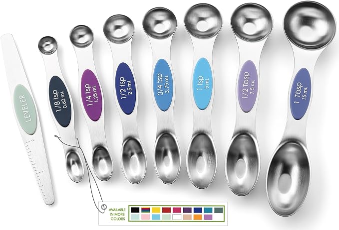 Spring Chef Stainless Steel 8 Magnetic Measuring Spoons Set, Winter Frost | Dual Sided Metal Teaspoon & Tablespoon Measuring Spoons with Leveler for Dry & Liquid Ingredients, Fits in Kitchen Spice Jars