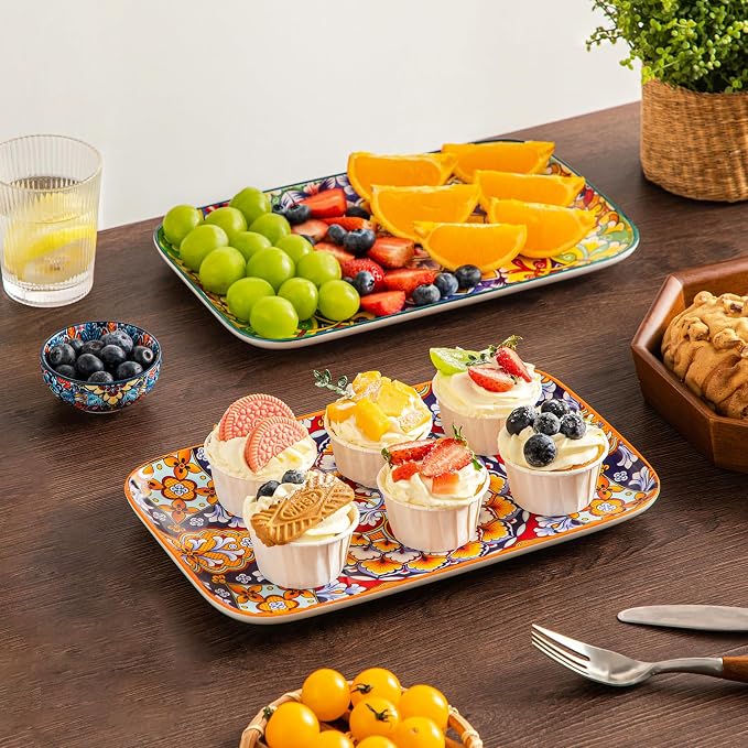 vancasso Serving Platters Set of 4, 12" x 7.4" Inch Rectangular Trays Large | Ceramic Serving Dish for Entertaining Food, Microwave & Dishwasher Safe