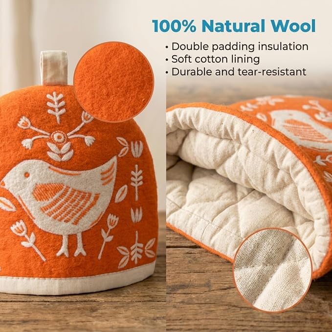 Glaciart One Wool Teapot Cozy Kettle Cover | Dome Shaped Large Tea Cosy, Kettle or French Press | Handmade & Needle Felted from Natural Wool | Warms Up to 2 Hours | Great as Gift