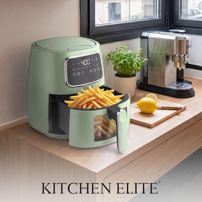 Kitchen Elite Cpuntertop Digital Air Fryer with LED Screen, Green, 5.5 Qt