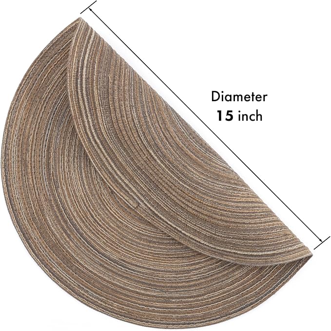 Winknowl Round Braided Placemats Set of 8 Washable Woven Heat Resistant Table Mats for Kitchen Dining Tables 15 inch Round Place Mats (Brown,8)