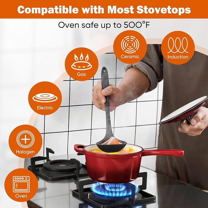Homikit 1 Quart Saucepan with Lid, Small Enameled Cast Iron Sauce Pan, Enamel Cast Iron Cooking Pot Mini Dutch Oven Kitchen Cookware for Making Pasta, Boiling Soup, Warming Milk, Red