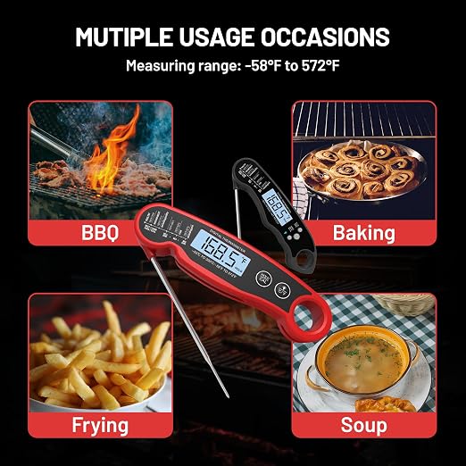 𝟮𝟬𝟮𝟲 𝙐𝙥𝙜𝙧𝙖𝙙𝙚𝙙 Instant Read Digital Meat Thermometer by puxyblue - 2 Pack Waterproof & Super Fast Food Thermometer Widely Used for Indoor & Outdoor Cook, Grill, Bake, BBQ, Candy Making