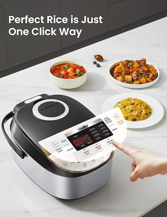 COMFEE' Rice Cooker with Fuzzy Logic, 11-Preset Modes, 6-Cups Uncooked Rice | 12 cups cooked, japanese rice cooker style, portable non-stick rice maker, steamer, fast, grain cooker, 24-hour delay timer