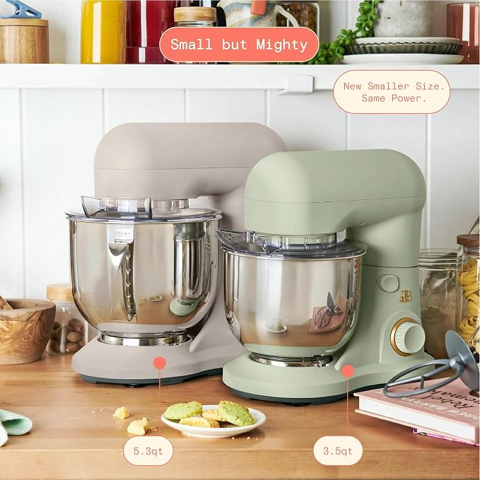 3.5 Qt Stand Mixer, 300W Powerful Motor, Tilt-Head Design with Stainless Steel Bowl, 12 Speeds, Includes Dough Hook Whisk Beater for Baking Mixing (Sage Green)