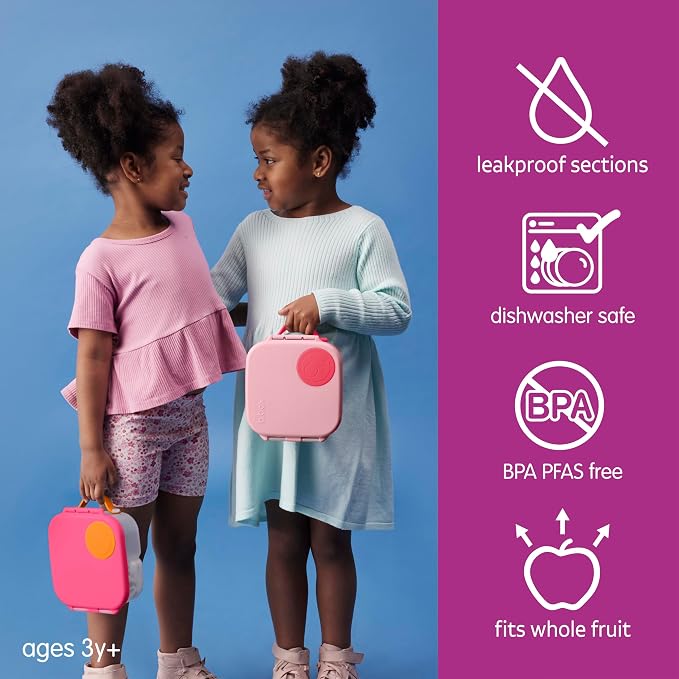 b.box Mini Lunch Box, Snack Containers for Kids, Lunch Box Kids, 4.25 Cup | Bento Box for Kids, Sanck Box, Lunch Containers, Leak Proof, Dishwasher Safe, BPA Free, PFAS Free, Ages 3+ — Flamingo Fizz