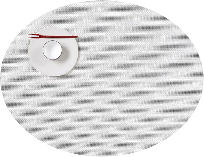 Chilewich Mini Basketweave Placemats, Woven Oval Placemats Set of 4 | Reusable, Stain-Resistant, Indoor/Outdoor Tabletop Protection, White, 14" x 19.25"