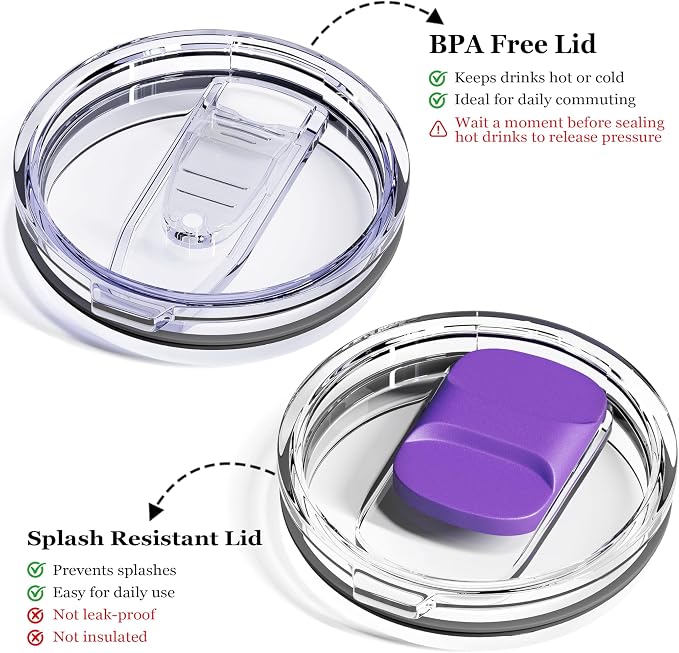 12oz Insulated Coffee Mug with Lid – Includes Two Lids, Stainless Steel Coffee Travel Mug with Handle, Double Wall Vacuum Insulated Camping Mug for Home, Office & Outdoor, Dark Purple