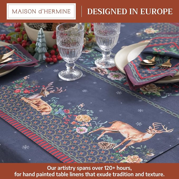 Maison d' Hermine Placemats Set of 4 Reusable 100% Cotton (13"x19") | Cloth Place Mats Washable Table Mats for Kitchen Dining Party Wedding Hotel Home Thanksgiving Christmas - Christmas Joy