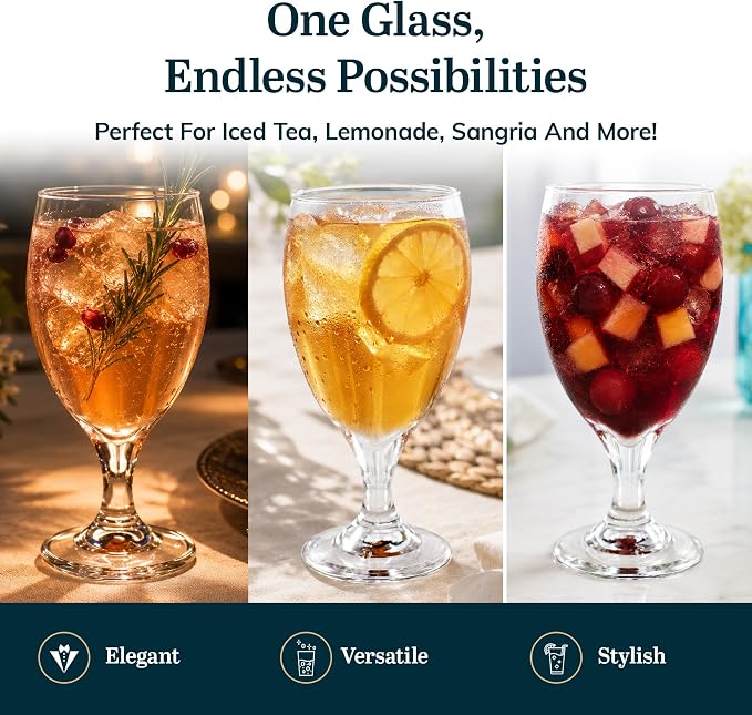 Libbey Classic Glass Goblets Set of 12, Stemmed Water & Tea Glasses | 16.25 oz Capacity for Iced Tea, Lemonade, Sangria, and More with Stemmed Design and Dishwasher-Safe Cleanup
