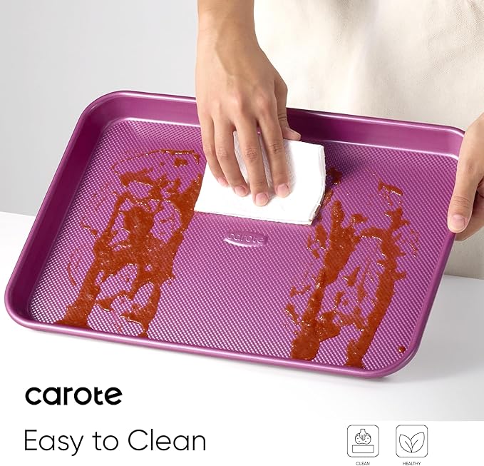 CAROTE 3-Piece Baking Sheet, Nonstick Cookie Sheets, Royal Violet | 13, 15 & 17-Inch, Carbon Steel Baking Pans Set, Easy-Release, Oven Safe Up to 446°F, Even Heating, PFAS-Free, Space-Saving