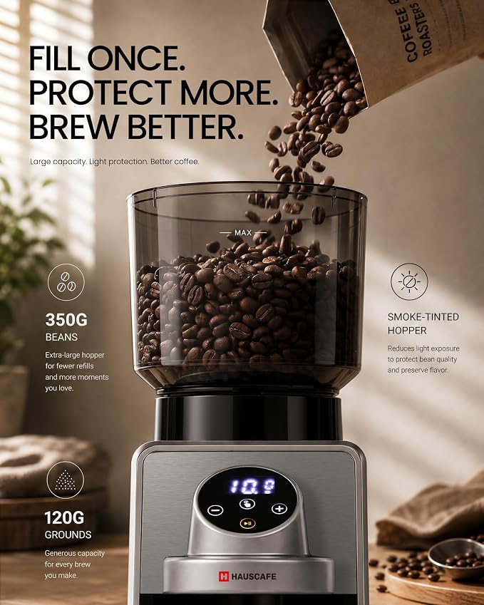Coffee Grinder, Electric Burr Coffee Grinder with 51 Grind Settings for Espresso, Pour Over & French Press, Conical Burr Coffee Bean Grinder, IMD Digital Touch with Precision Timer, Sliver