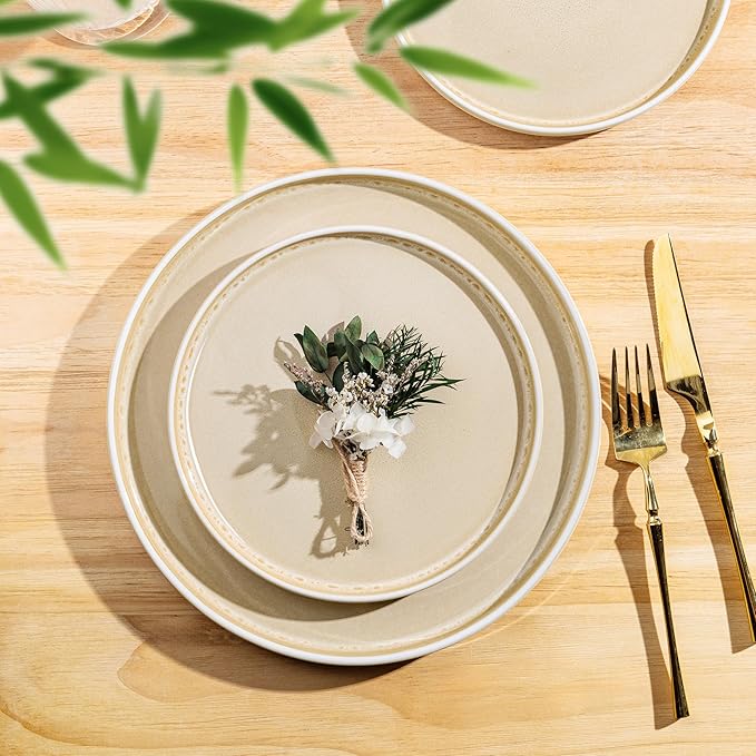 AmorArc Ceramic Dinnerware Sets for 4,12 Piece Plates and Bowls Sets Dishes | Stoneware Handmade Reactive Glaze Dishes Set | Highly Chip and Crack Resistant | Dishwasher & Microwave Safe
