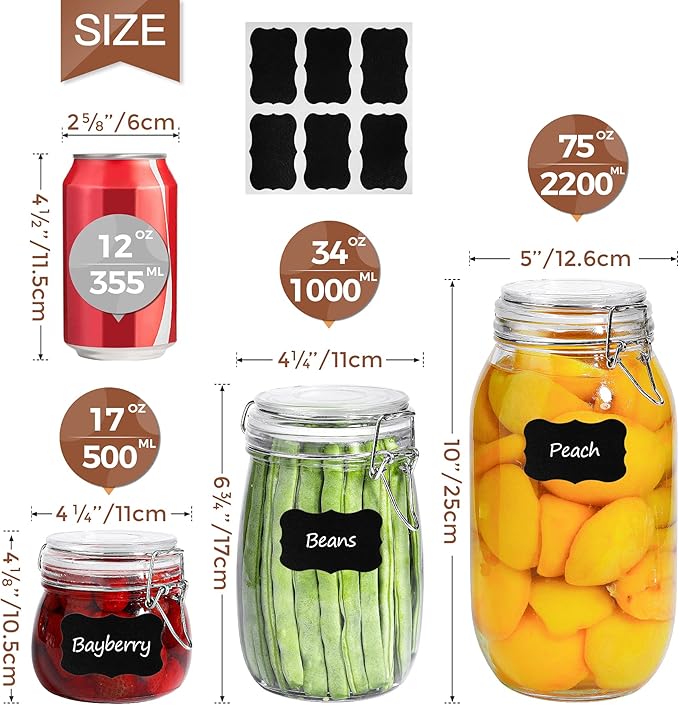 ComSaf Round Small Glass Pantry Jars with Airtight Lids 17 oz 6 Pack | Spices nuts snacks, Jam jelly pickles, Canning jars, Pantry organization, Small size, Kitchen cabinet storage