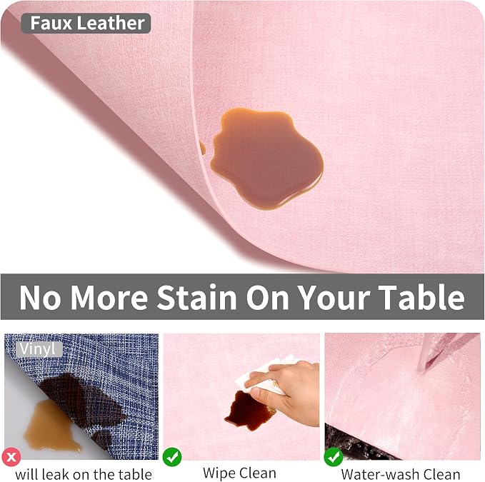 Maxpearl Faux Leather Placemats Set of 4, Easy to Clean, Peachy Pink | Waterproof - Heat Resistant - Non Slip - Wipe Clean Dining Table Place Mats, Suitable for Indoor & Outdoor Use, 17''×12''