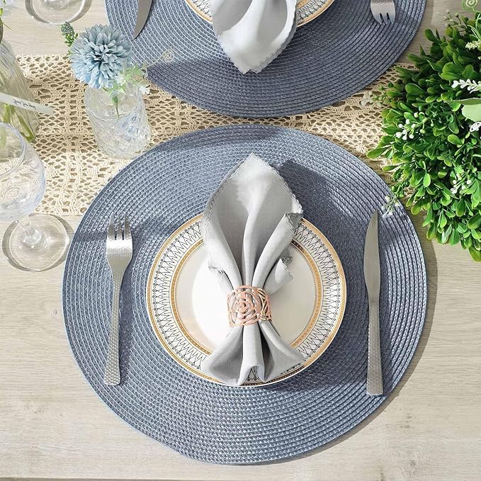 AHHFSMEI Round Placemats Set of 4 Heat Resistant Washable Non-Slip Woven Braided Table Mats for Dining Table Kitchen & Home Decor (Light Blue,4)
