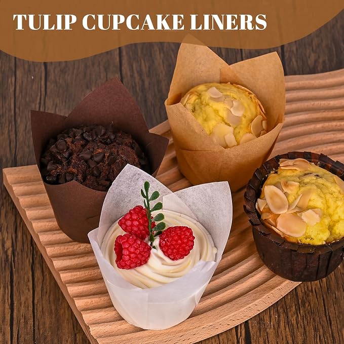 120 Counts Tulip Cupcake Liners for Baking Cups, Food Grade Parchment Paper Muffin Liners Holders, Standard Tulip Cupcake Liners, Greaseproof Cupcake Wrappers for Party, Christmas by Neyimqr (MIX)