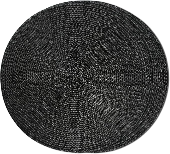 FunWheat Round Braided Placemats Set of 4 Table Mats for Dining Tables Woven Washable Non-Slip Place mats 15inch (Black, 4pcs)