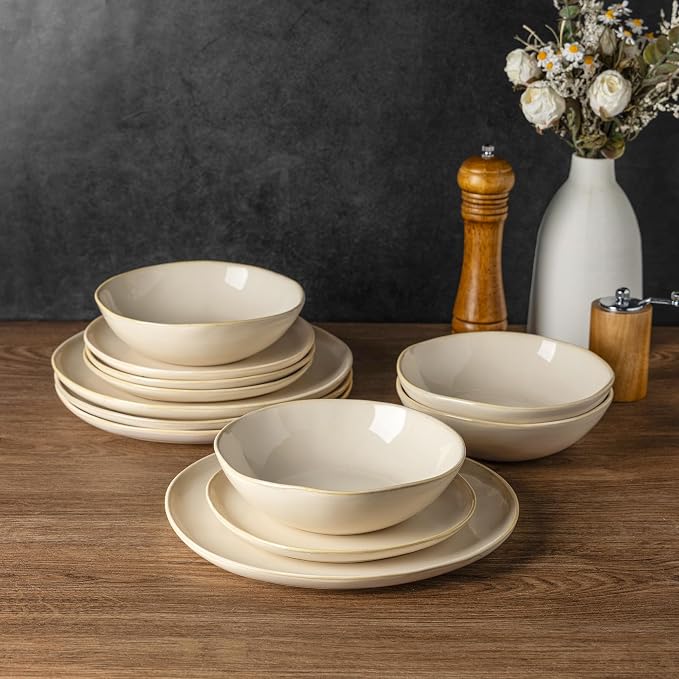 AmorArc Ceramic Dinnerware Sets for 8, 24Pcs Plates and Bowls Sets Dishes | Stoneware Handmade Reactive Glaze Dinner Set, Highly Scratch Resistant | Dishwasher & Microwave Safe Dishware