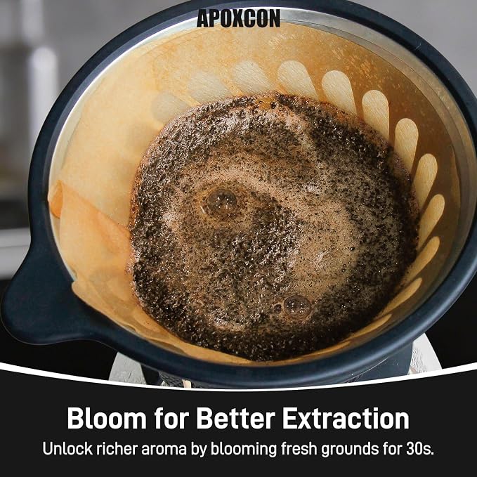 APOXCON Drip Coffee Maker, Automatic Pour Over Coffee Machine with Natural Filters for Home Brewer, Programmable Coffee Dripper with Built‑in Scale & Adjustable Strength, Single Serve or Full Carafe
